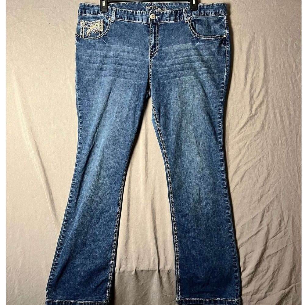 Rhythm in Blues Jeans Womens 22 Bootcut Blue Embroidered EUC
